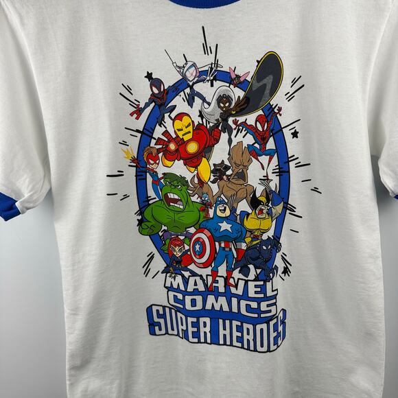 NWOT Disney Parks Marvel Comics Super Heroes Ringer Tee Shirt Junior Small - Picture 5 of 8